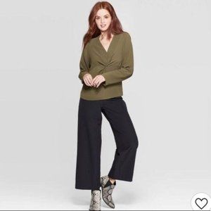 Prologue Olive Green Vneck Long Sleeve Blouse